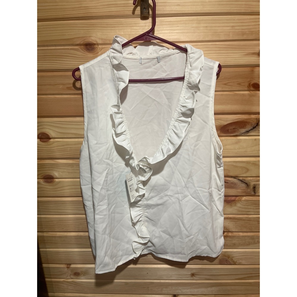 Cupshe White Ruffle V-Neck Sleeveless‎ Blouse Top Large CAA04A5C003CC NEW